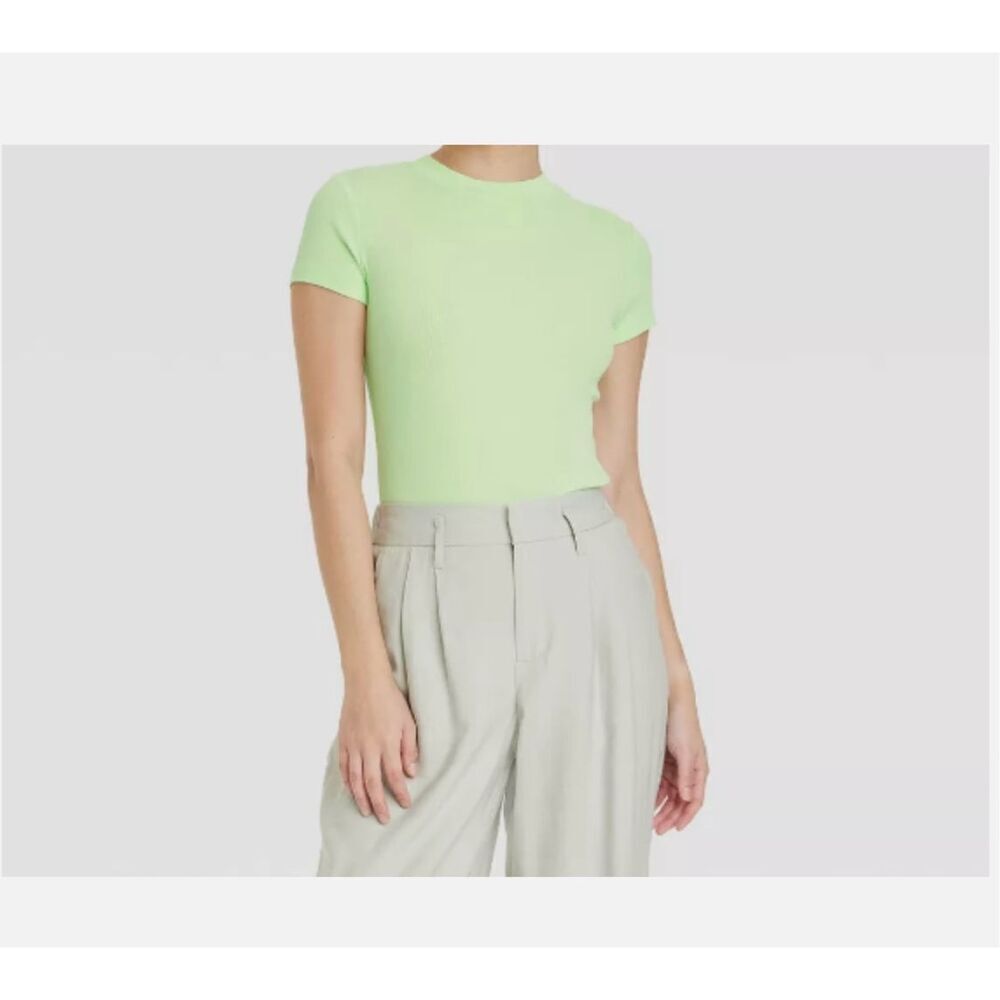A New Day Light Green Ribbed Short Sleeve Tee Size Small New